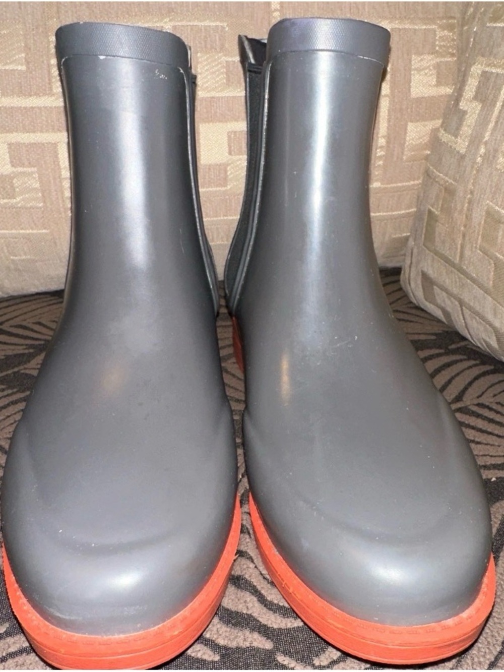 UGG Gray Chelsea Rain Boots with Orange Soles